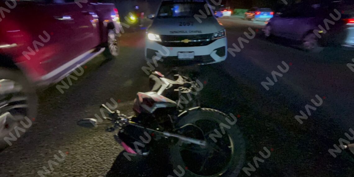 Motociclista resulta lesionado tras derrapar en el libramiento sur oriente de Tapachula