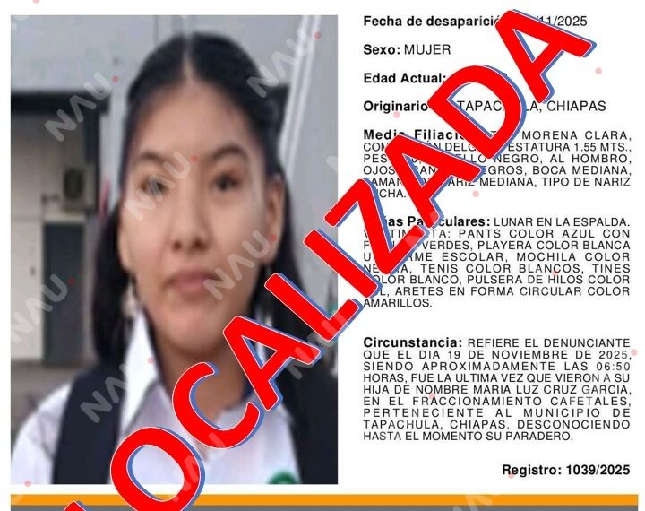 Localizan sana y salva a joven de 16 años reportada como desaparecida en Tapachula; detienen a un joven