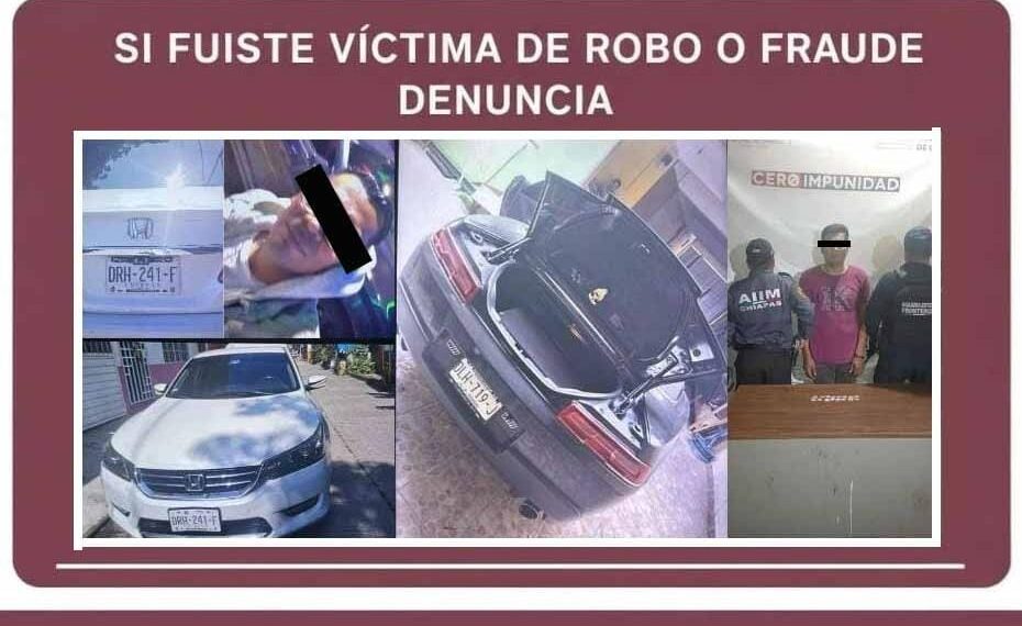 SEGURIDAD PÚBLICA DE TAPACHULA, DETIENE A PRESUNTO DEFRAUDADOR DE VEHÍCULOS