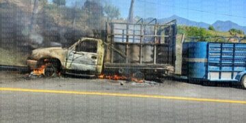 Se incendia camión cargado con ganado en la carretera Sesecaoa–Mapastepec