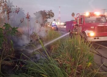 Incendio de pastizal moviliza a cuerpos de emergencia en el Libramiento Sur de Tapachula