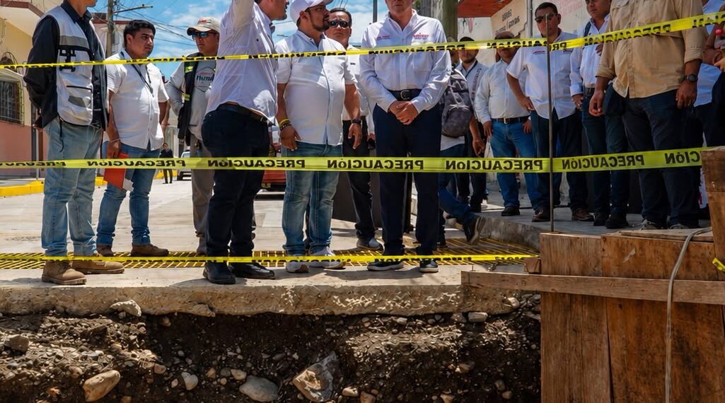 Yamil Melgar supervisa obra pluvial en su fase final para prevenir encharcamientos en el centro de Tapachula