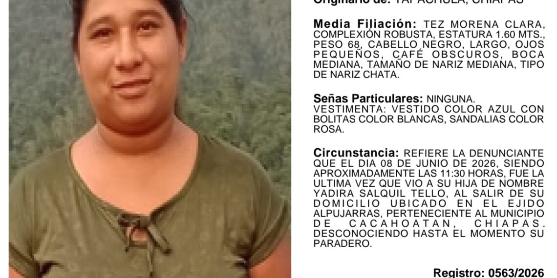 Fiscalía de Distrito Fronterizo mantiene acciones de búsqueda para localizar a Yadira Salquil Tello