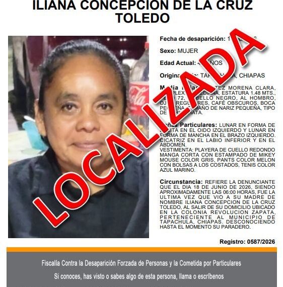 Localizan sana y salva a mujer reportada como desaparecida en Tapachula