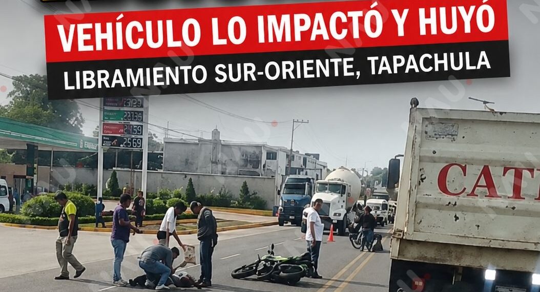 Motociclista resulta lesionado tras ser impactado por vehículo que huyó en el libramiento Sur-Oriente de Tapachula