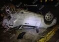 Vuelca automóvil tras fuerte choque en la carretera Tuxtla Chico–Tapachula; dos personas resultan heridas