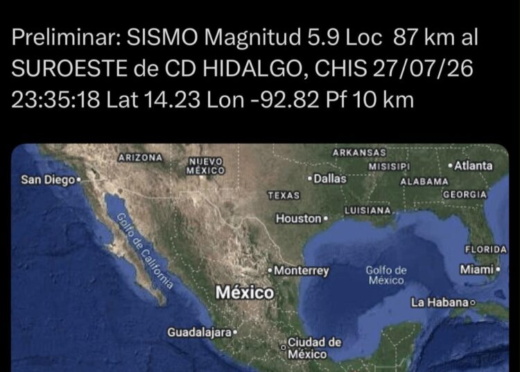 Sismo de 5.9 se percibe en la región del Soconusco; autoridades descartan afectaciones