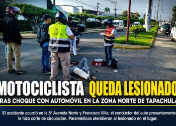 Motociclista queda lesionado tras choque con automóvil en la zona norte de Tapachula